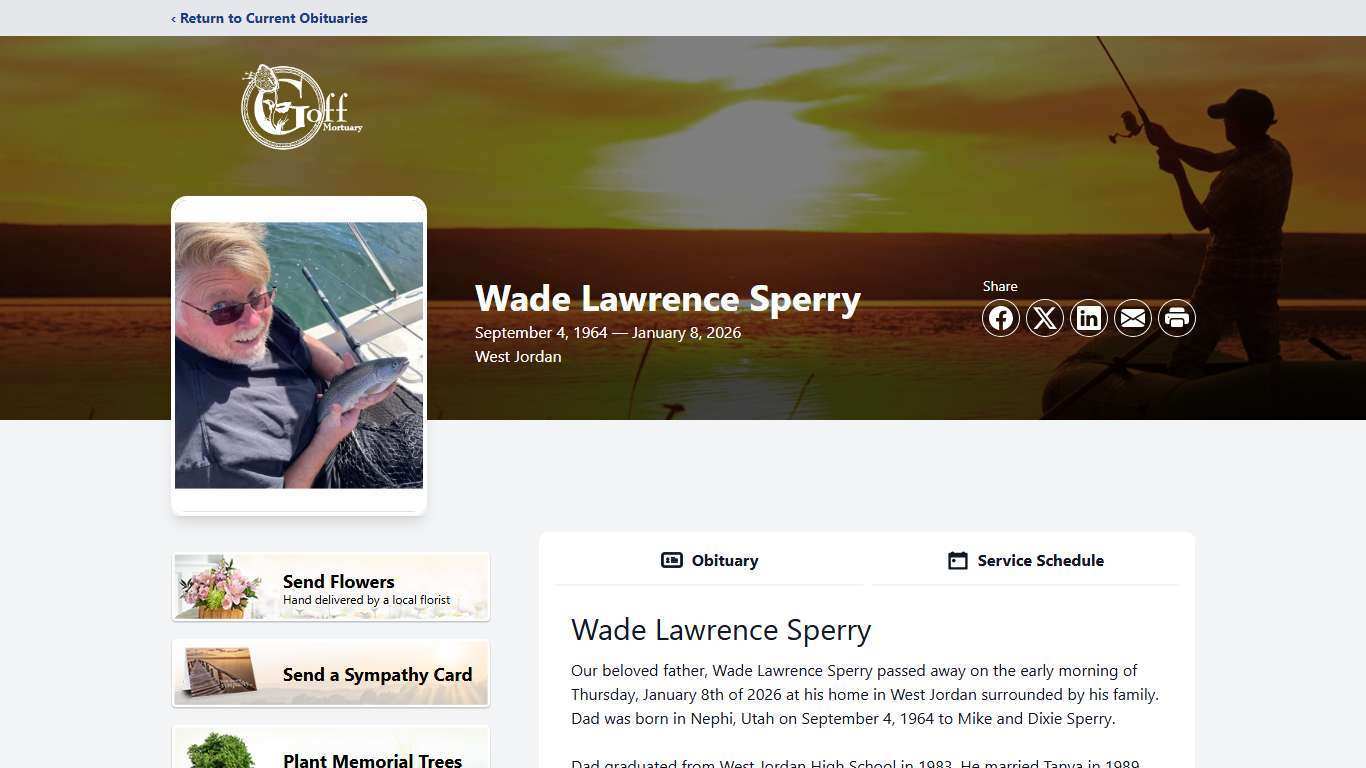 Wade Lawrence Sperry Obituary January 8, 2026 - Goff Mortuary